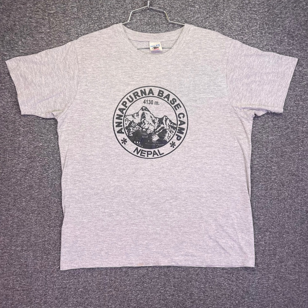 Open Eye Annapurna Base Camp Nepal Shirt Mens L Grey Vintage Souvenir Mountain